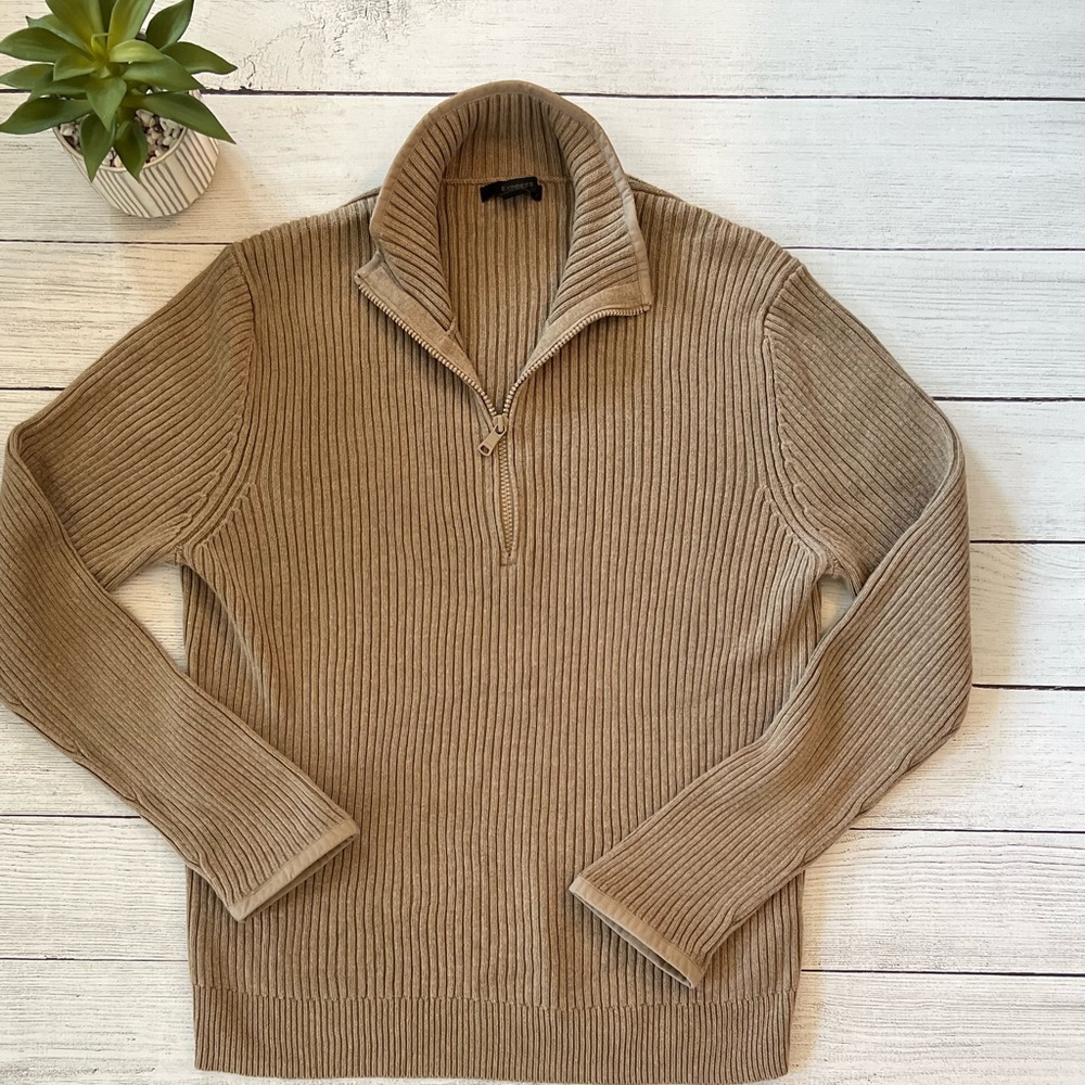 š¾ Express Rich Taupe Ribbed Pulloverā Sweater - Picture 2 of 3